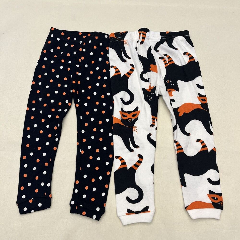 Carter’s Leggings Baby Girls 12 Months Halloween Cat Polka Dot Snug Set Of 2